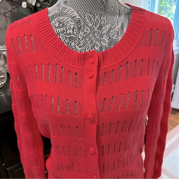 Anne Klein Vibrant Raspberry Red Open-Knit Cardigan Size M - Picture 5 of 15